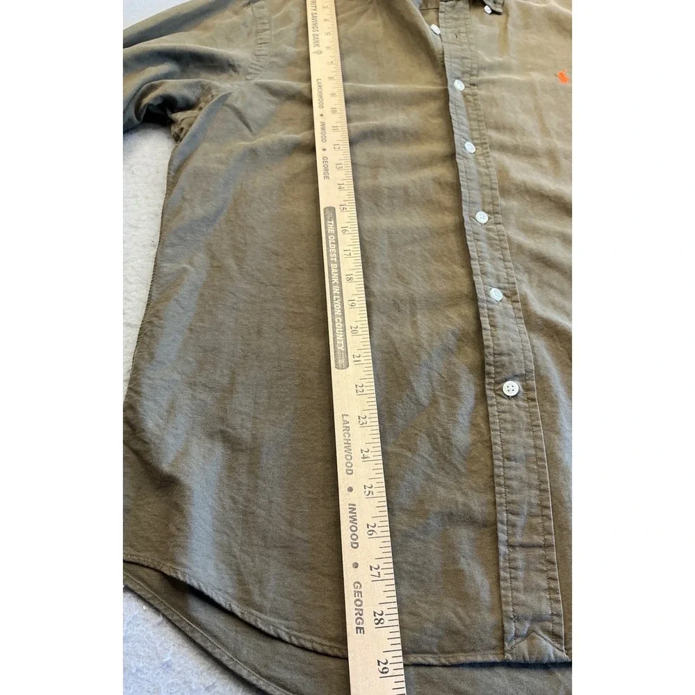 Polo Ralph Lauren Button Down Shirt Olive Brown Cotton Long Sleeve Mens Medium